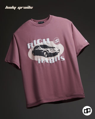 Streetwear Style 'Rich Habits' Onion Pink Oversized 250 GSM Terry Cotton Tee HG x Grey Hound Clothing - Front