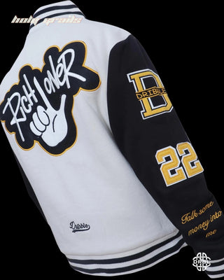 Streetwear Style 'Rich Loner x Vanilla Beige' White Cotton Mix Oversize Varsity Jacket HG x DRBL - Back Close