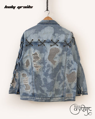 Streetwear Style 'Sheep In Wolf' Blue Upcycled Denim Jacket HG x Just A Karigar - Back