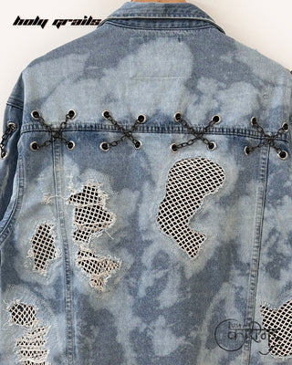 Streetwear Style 'Sheep In Wolf' Blue Upcycled Denim Jacket HG x Just A Karigar - Back Close Up