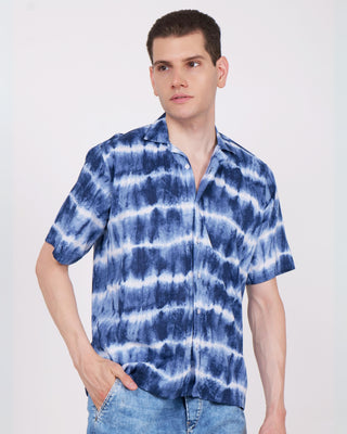 Streetwear Style 'Shibori Blue' Oversize Fit Rayon Shirt - Front