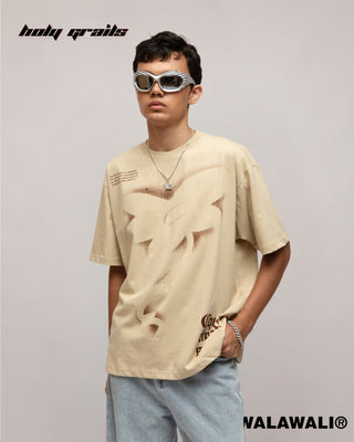 Streetwear Style 'Stencil Art' Beige 240 GSM 100% Cotton Graphics T-Shirt HG X WalaWali - Front 