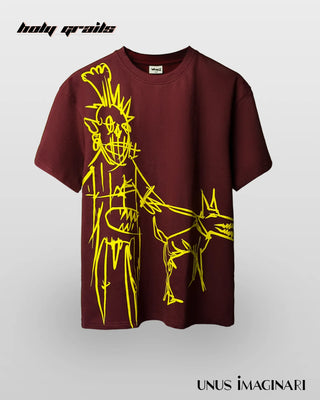 Streetwear Style 'Strike' Maroon Red 240 GSM 100% Cotton Oversize Graphic Tee HG x Unus Imaginari - Front