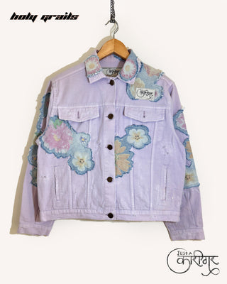 Streetwear Style 'Summer Crush' Lavender Blue Upcycled Denim Jacket HG x Just A Karigar - Front