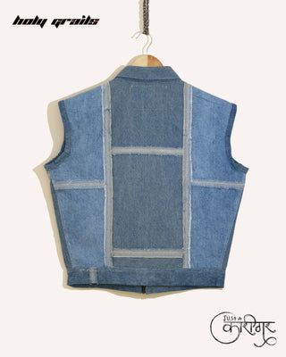 Streetwear Style 'Symmetry' Blue Upwashed Denim Vest HG x Just A Karigar - Back