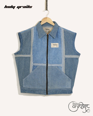 Streetwear Style 'Symmetry' Blue Upwashed Denim Vest HG x Just A Karigar - Front