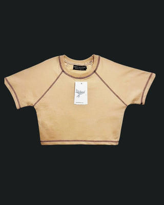 Streetwear Style 'The Brown Stitch' Brown French Terry Cotton 240 GSM Crop Top - Front