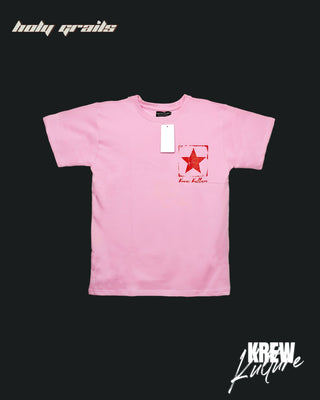 Streetwear Style 'The Cracked Star' Pastel Pink French Terry Cotton 240 GSM Tee-Shirt - Front