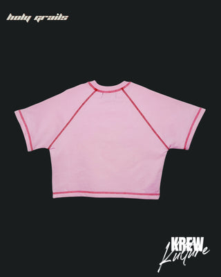 Streetwear Style 'The Dinos' Pink French Terry Cotton 240 GSM Crop Top - Back