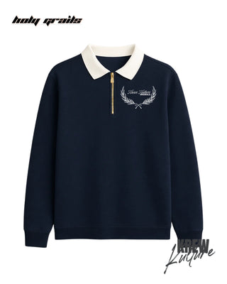 Streetwear Style 'The Elite' Navy Blue 280 GSM French Terry Cotton Screen Printed Polo T-Shirt HG x Krewe Kulturr - Front