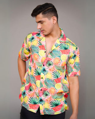 Streetwear Style 'Tropical Punch' Multi-Color Oversize Fit Cotton Shirt - Front