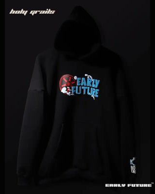 Streetwear Style 'Turbo Speed' Jet Black 380 GSM 100% Cotton Fleece Oversize Hoodie HG x Early Future - Front