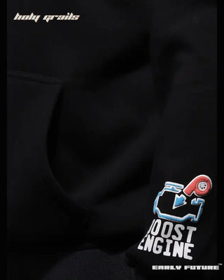 Streetwear Style 'Turbo Speed' Jet Black 380 GSM 100% Cotton Fleece Oversize Hoodie HG x Early Future - Side Sleeve Close Up