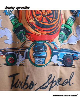 Streetwear Style 'Turbo Speed' Ceramic Beige Oversized Tee - Back Below Close Up