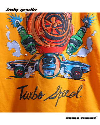 Streetwear Style 'Turbro Speed' Chrome Yellow Oversized Tee - Back Below Close Up