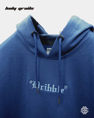 Streetwear Style 'Unbothered' Denim Blue 325 GSM Cotton 60% Polyester 40% Oversize Hoodie HG x DRBL - Front Close Up