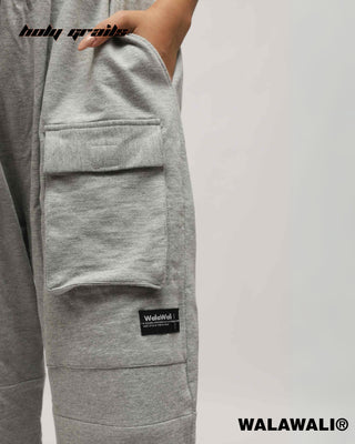 Streetwear Style 'Utility Grey 240 GSM 100% Cotton Boxy Fit Joggers' HG X WalaWali - Front Close Up