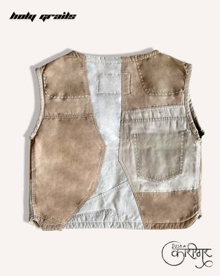 Streetwear Style 'Vibe' Brown Upcycled Denim Vest HG x Just A Karigar - Back