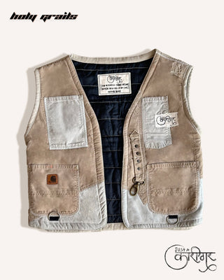 Streetwear Style 'Vibe' Brown Upcycled Denim Vest HG x Just A Karigar - Front