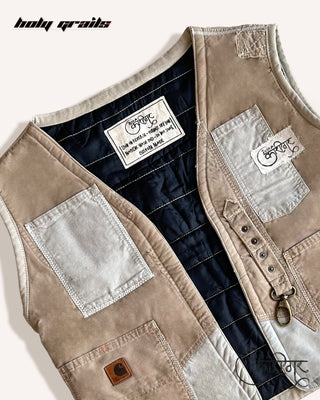 Streetwear Style 'Vibe' Brown Upcycled Denim Vest HG x Just A Karigar - Front Close Up