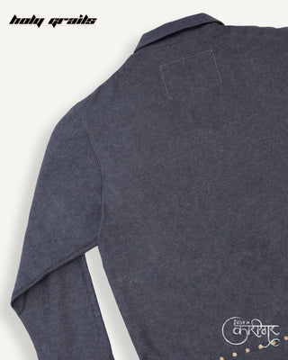 Streetwear Style 'Vintage Rock' Dark Grey Denim Jacket - Back Closeup