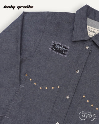 Streetwear Style 'Vintage Rock' Dark Grey Denim Jacket - Front Closeup