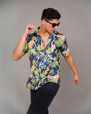 Streetwear Style 'Wild Harmony Jungle' Multi-Color Oversize Fit Cotton Shirt - Front