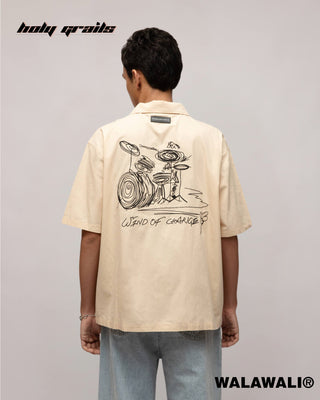 Streetwear Style 'Wind of change' Cream 100% Cotton Popin Graphic Bowling Shirt (With Embroidery) HG X WalaWali - Back