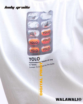 Streetwear Style 'YOLO Capsule' White 100% Cotton Skinny Fit T-Shirt Dress HG X WalaWali - Front Close Up