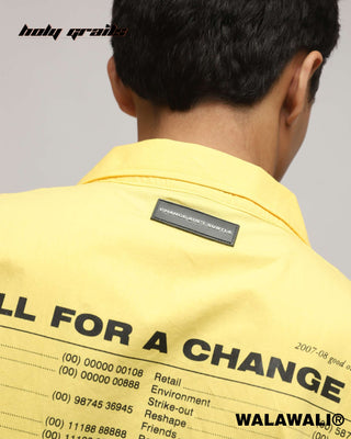 Streetwear Style 'Yellow Pages' 100% Cotton Popin Oversize Bowling Shirt HG X WalaWali - Back Close Up