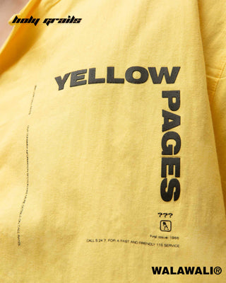 Streetwear Style 'Yellow Pages' 100% Cotton Popin Oversize Bowling Shirt HG X WalaWali - Front Pocket Close Up