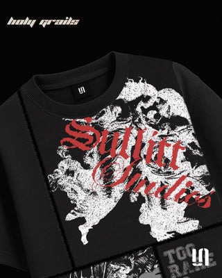 Streetwear 'Angel Grey Patch' Black 240 GSM French Terry Lycra Graphic Oversize Tee HG x Sullitt  - Front Close
