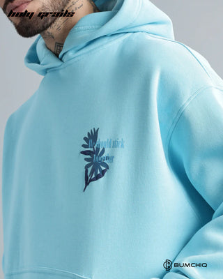 Guy in Streetwear 'Birds Of Feather' Light Blue 350-370 GSM 100% Cotton Puff Print Oversize Hoodie HG x Bumchiq - Front Print Close Up