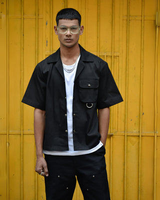 Streetwear 'Challa Black Polyester Oversized Shirt' - Front