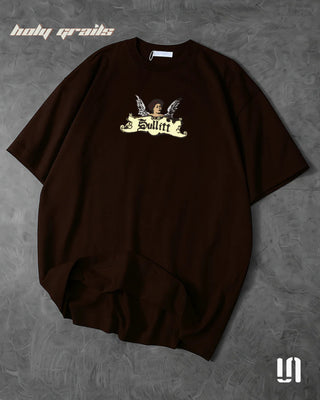 Streetwear 'Dark Brown Angel' 260 GSM 95% Cotton 5% Spandex Graphic OversizeTee HG x Sullitt - Front on Floor