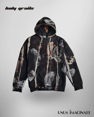Streetwear 'Mandana-Black' 320 GSM 60% Cotton & 40% Polyester Mix Hand Painted Oversize Hoodie HG x Unus Imaginari - Front