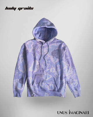 Streetwear 'Mandana-Blue' 320 GSM 60% Cotton & 40% Polyester Mix Hand Painted Oversize Hoodie HG x Unus Imaginari - Front