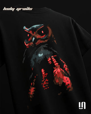 Streetwear 'Night Watch' Black 240 GSM French Terry Lycra Graphic Puff Printed Oversize Tee HG x Sullitt - Back Close