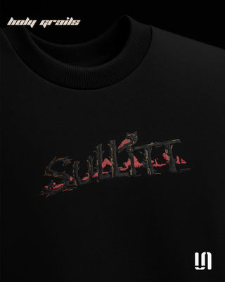 Streetwear 'Night Watch' Black 240 GSM French Terry Lycra Graphic Puff Printed Oversize Tee HG x Sullitt - Front Close