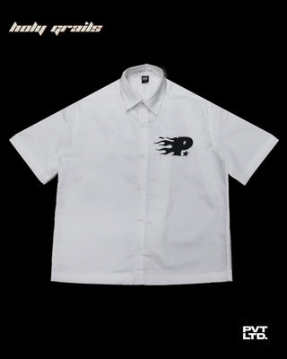 Streetwear 'Pvt' White 100% Cotton Half Sleeve Over-Shirt HG x Pvt Ltd - Front