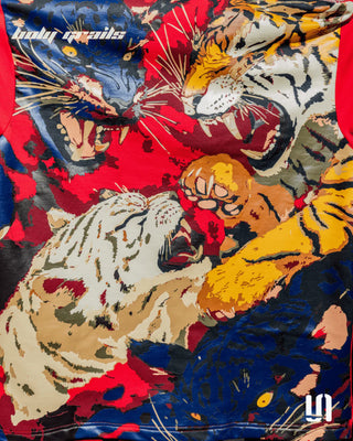 Streetwear 'Rival Roar Tiger' Red 240 GSM French Terry Cotton Graphic Oversize Tee HG x Sullitt - Back Print Close Up