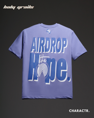 Streetwear Style 'Airdrop The Hope' Purple Oversized 260 GSM Terry Cotton T-Shirt - Back