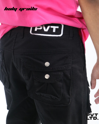 Streetwear Style Baggy Black '14 Pocketed Cargo' Pants HG x Pvt Ltd - Back Closeup
