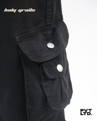 Streetwear Style Baggy Black '14 Pocketed Cargo' Pants HG x Pvt Ltd - Pocket CloseUp 