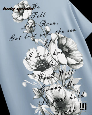 Streetwear Style 'Blue Blossom Rain Flower' 260 GSM 95% Cotton 5% Spandex Graphic Printed Oversize Tee HG x Sullitt - Back Close Up