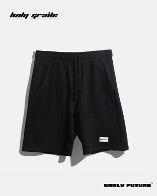 Streetwear Style 'Jet Black Shorts' 290 GSM Terry Cotton - Front on Wall
