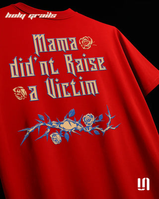 Streetwear Style 'Mama Didn't Raise Victim' Orange 260 GSM 95% Cotton 5% Spandex Graphic Printed Oversize Tee HG x Sullitt - Back Close Up