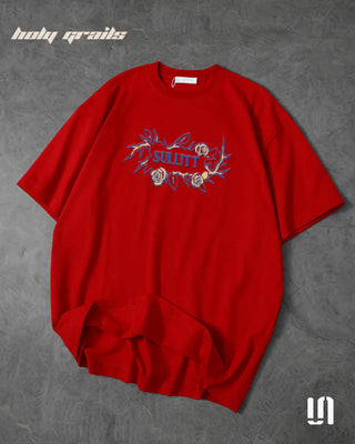 Streetwear Style 'Mama Didn't Raise Victim' Orange 260 GSM 95% Cotton 5% Spandex Graphic Printed Oversize Tee HG x Sullitt - Front on Floor