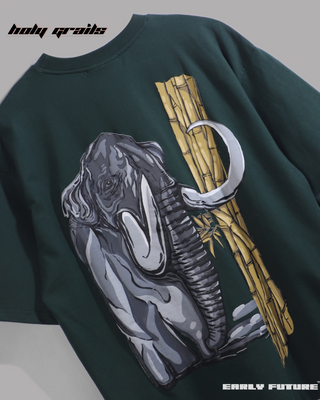 Streetwear Style 'Mammoth' Green Oversized 240 GSM Terry Cotton T-Shirt - Front Close Up
