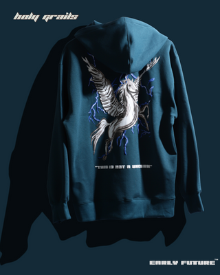 Streetwear Style 'Not A Unicorn' Teal Blue Oversized 320 GSM Terry Cotton Hoddie - Back